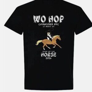 Unisex Streetwear Black Tee - Chinese Zodiac Horse Year Ilustration